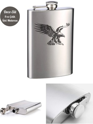 Deco Elit Kartal Temalı 9 Oz Paslanmaz Çelik Cep Matarası 266 ml Içecek Cep Matarası