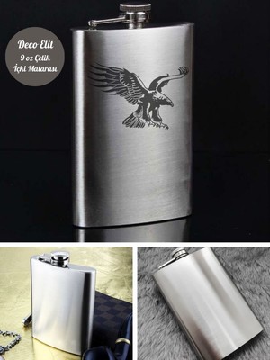 Biton Toptan Kartal Temalı 9 Oz Paslanmaz Çelik Cep Matarası 266 ml Içecek Cep Matarası
