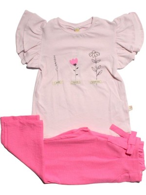 Kız Çocuk Lila Fosforlu Pembe Bağlamalı Pantolonlu 2 Li Takım - 1013386