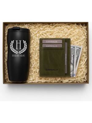 Bk Gift Kişiye Özel Isimli Siyah Termos & Garbalia Seul Crazy Deri Çift Taraflı Kartlık Cüzdan Hediye Seti-1 | Babalar Günü Hediyesi, Erkeklere Özel Hediye