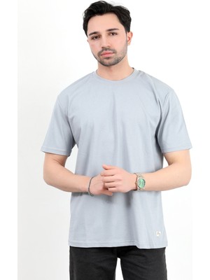 Erkek Bisiklet Yaka Basic Pamuklu T-Shirt Gri - 2271
