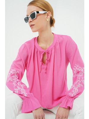Kadın Nakışlı Örme Bluz 941 - Pembe