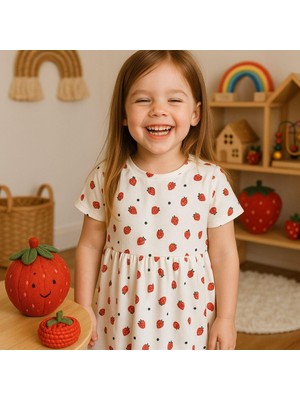 Çilekli Kısa Kol Elbise