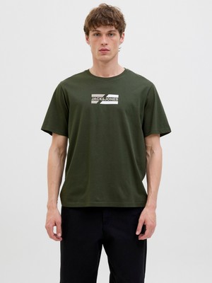 Jack Jones Yazı Baskılı Erkek Bisiklet Yaka Tişört 12268415