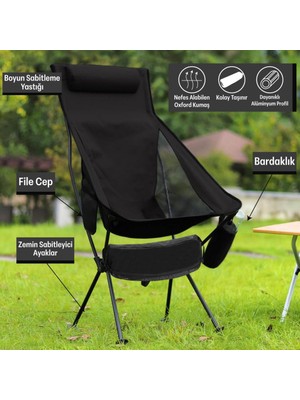 Black Island Delüks Pratik Kamp Sandalyesi Siyah