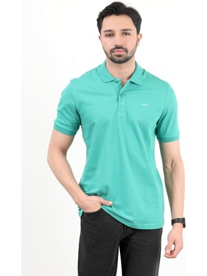 Erkek Polo Yaka Marka Baskılı Pamuklu T-Shirt Yeşil - 25Y 2061