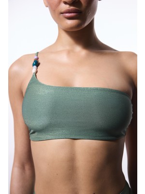 Yeşil Boncuklu Tek Omuz Bikini Üstü