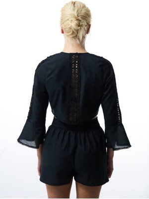 Siyah West Poplin Crop Top Üst