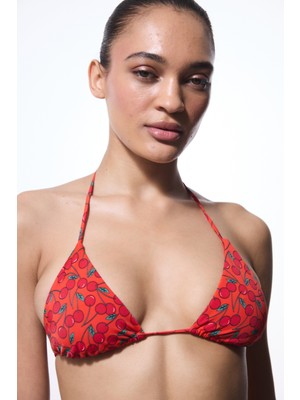 Chery Minimal Kesim Kiraz Desenli Üçgen Bikini Üstü