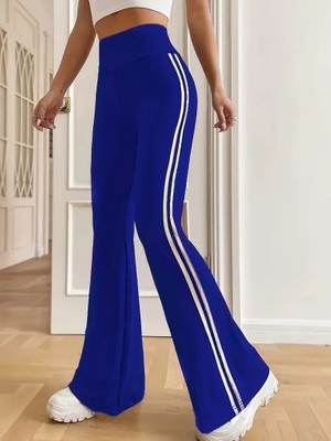 Gökyüzü Moda Kadın Yüksek Bel Yanlar Şerit Detaylı Ispanyol Paçalı Dalgıç Pantolon