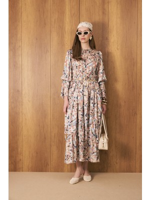 Katlı Bohem Elbise Vanilya