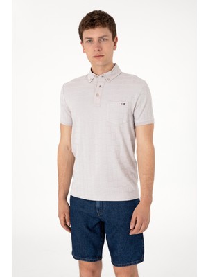 U.S. Polo Assn. Erkek Slim Fit Polo Yaka Cepli Açık Gri Dokulu Tişört 50300084-VR001
