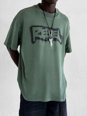 Abluka Online Erkek Baskılı Yıkamalı Premium Oversize T-Shirt Haki