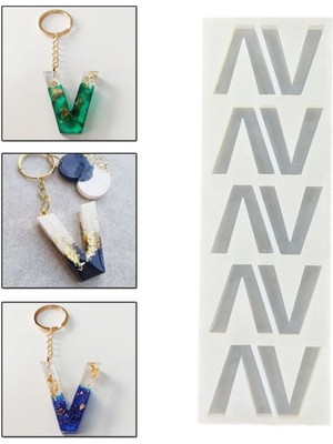 Epoksi Çoklu Silikon Kalıp V Harfi Anahtarlık Reçine Seri Döküm Kalıbı 4 cm 10 Lu