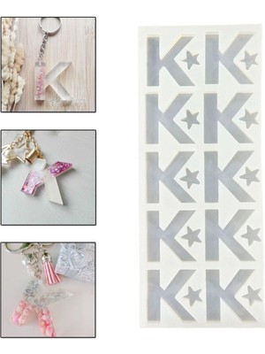 Epoksi Çoklu Silikon Kalıp K Harfi Anahtarlık Reçine Seri Döküm Kalıbı 4 cm 10 Lu