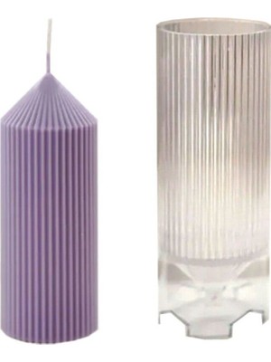 Polikarbon Sert Plastik Mum Kalıbı Dik Ince Çizgili 14.7x5.4 cm