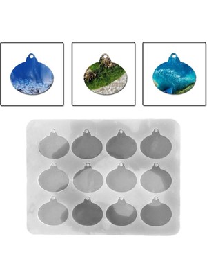 Epoksi Çoklu Silikon Kalıp Basık Yuvarlak Delikli Anahtarlık Kolye Kalıbı 12 Li