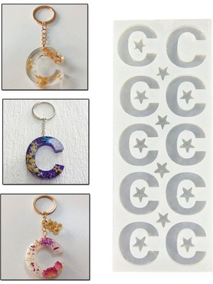 Epoksi Çoklu Silikon Kalıp C Harfi Anahtarlık Reçine Seri Döküm Kalıbı 4 cm 10 Lu