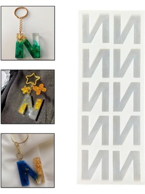 Epoksi Çoklu Silikon Kalıp N Harfi Anahtarlık Reçine Seri Döküm Kalıbı 4 cm 10 Lu