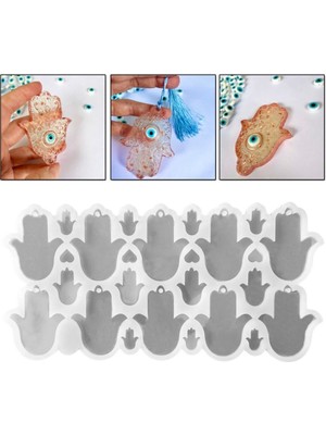 Epoksi Çoklu Silikon Kalıp Fatma Ana Eli Delikli Anahtarlık Kolye Çanta Süsü Kalıbı 10 Lu