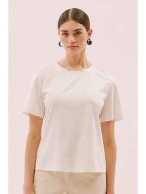 Bisiklet Yaka Kısa Kol Örme T-Shirt Bej Y2523832_024