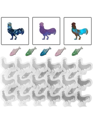 Epoksi Silikon Kalıp Çoklu Horoz Kolye Anahtarlık Küpe Çanta Süsü Kalıbı 18 Li