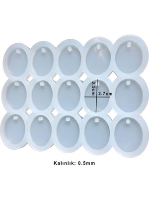 Epoksi Silikon Kalıp Delikli Oval Anahtarlık Kolye Kalıbı 15 Li