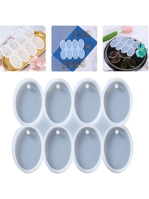 Epoksi Çoklu Silikon Kalıp Anahtarlık Oval Delikli Kolye Küpe Kalıbı 5x3 cm 8 Li