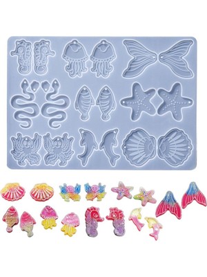 Epoksi Silikon Kalıp Deniz Canlıları Figür Modelleri Delikli Anahtarlık Kolye Küpe Kalıbı