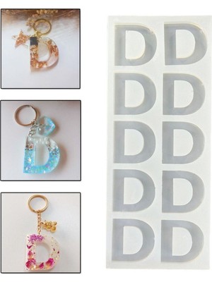 Epoksi Çoklu Silikon Kalıp D Harfi Anahtarlık Reçine Seri Döküm Kalıbı 4 cm 10 Lu