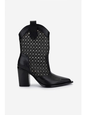 Valmenti Kadın Deri & Tekstil Siyah Deri Topuklu Çizme 472 1194 Bn Czm Y25 Sıyah Dr