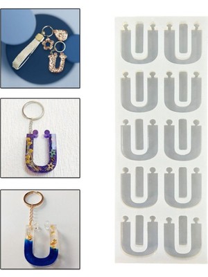 Epoksi Çoklu Silikon Kalıp Ü Harfi Anahtarlık Reçine Seri Döküm Kalıbı 4 cm 10 Lu