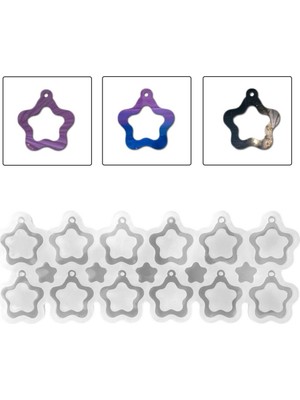 Epoksi Silikon Kalıp Çoklu Içi Boş Yıldız Delikli Kolye Anahtarlık Küpe Kalıbı 12 Li