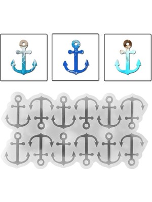 Epoksi Silikon Kalıp Çoklu Deniz Çapası Delikli Kolye Anahtarlık Küpe Kalıbı 12 Li