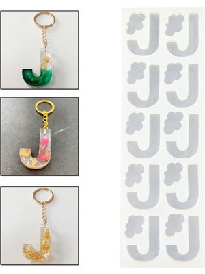 Epoksi Çoklu Silikon Kalıp J Harfi Anahtarlık Reçine Seri Döküm Kalıbı 4 cm 10 Lu