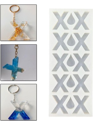 Epoksi Çoklu Silikon Kalıp x Harfi Anahtarlık Reçine Seri Döküm Kalıbı 4 cm 10 Lu