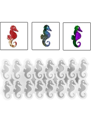 Epoksi Silikon Kalıp Çoklu Deniz Atı Delikli Kolye Anahtarlık Küpe Kalıbı 16 Lı