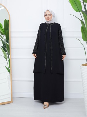 Kolu Taşlı Büyük Beden Anne Elbisesi