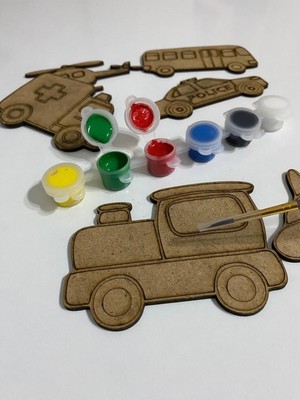 Ahşap Kendin Yap Araçlar Taşıtlar Boyama Seti Eğitici Montessori Çocuk Gelişim Oyuncağı