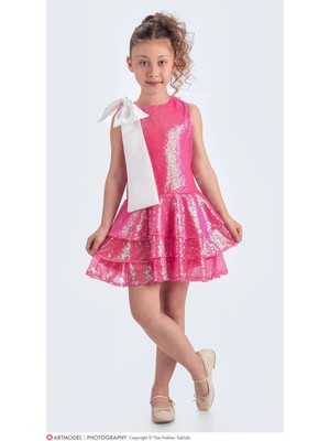 Vestitino Etekli Şık Elbise Kız Çocuklar İçin Pullu Tasarım 3 Kat Türkiye Menşeli