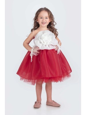 Kız Çocuk Abiye Elbise Karolin Kumaş Gül Aksesuarlı