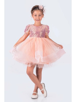 Kısa Kol Balerin Elbise Tütü Etek Pul Payetli