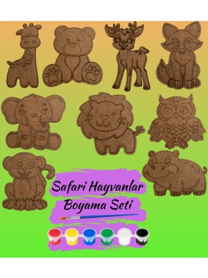 Ahşap Kendin Yap Safari Hayvanları Boyama Seti Eğitici Montessori Çocuk Gelişim Oyuncağı 9 Adet