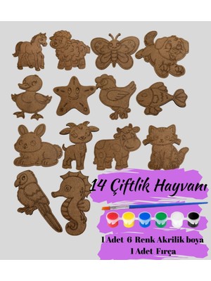 Ahşap Kendin Yap Çiftlik Hayvanları Boyama Seti Eğitici Montessori Çocuk Gelişim Oyuncağı 14 Adet