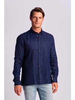 Ruck & Maul Erkek Keten Gömlek 24865-166 Navy Blue