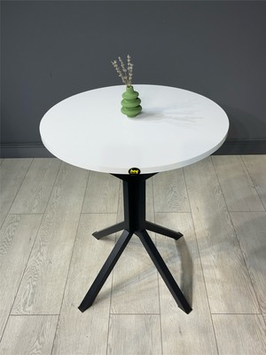 Hey Modüler Mobilya Ikra Beyaz Yuvarlak Balkon Masası Mutfak Yemek Masası Siyah Ayak 60 cm