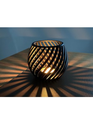 Öztürk Organizasyon Modern Spiral Tasarım Mumluk- Dekoratif Tealight Mumluk (Siyah)