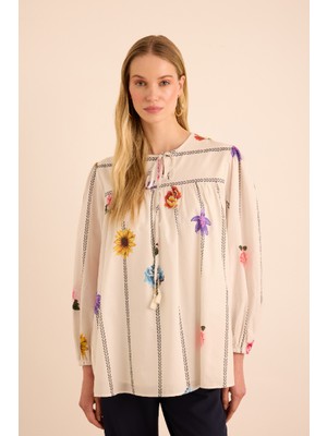 Çicek Desenli Cotton Bluz