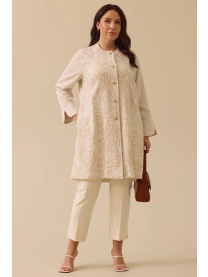 Galaxi Kadın Büyük Beden Payet Işlemeli Düğmeli Kap 4016 Bej