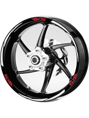 Yeni Özel  Motosiklet Jant Şeridi Rks Kırmızı Yazı Beyaz Şerit Sağ-Sol/ön-Arka